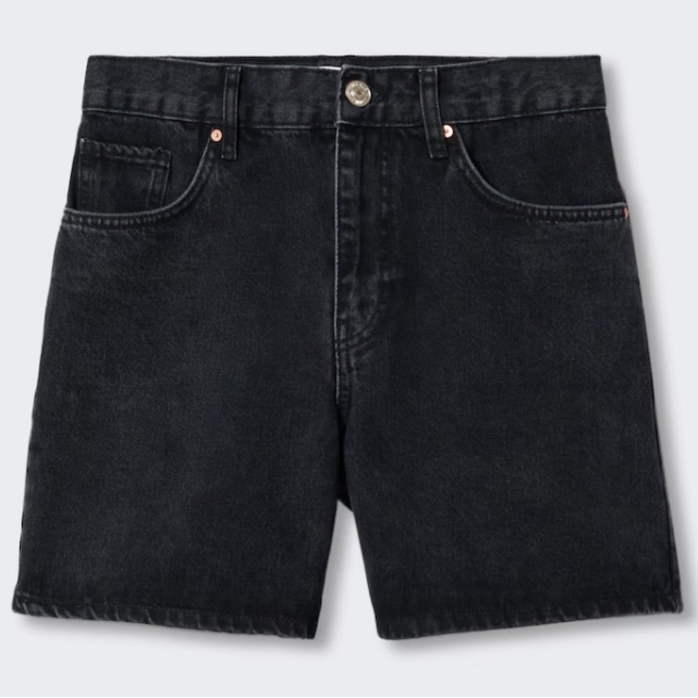 Mango High-Waist Black Denim Shorts